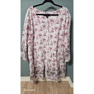 Ellas Womens 4X Floral & Paisley Tunic Top Button Front Cotton Blend